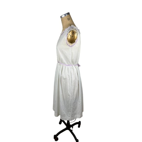 1960s cotton nightgown dress with embroidered bodice Size M - Picture 4 of 7